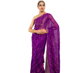 Purple Chinon Chiffon Lehariya Saree | Aari & Sequin Work | Jaipurio Designer Collection